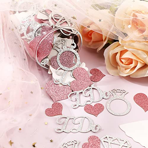 240 Pieces Glitter Wedding Table Confetti Rose Gold Heart Confetti Silver Diamond Ring Confetti Glitter I Do Confetti for Bridal Shower Decoration Engagement Bachelorette Party Table Scatter Wedding