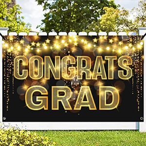 xtralarge, congrats grad banner – 72×44 inch, black and gold graduation decorations 2023 | graduation banner for class of 2023 decorations | graduation backdrop for graduation party decorations 2023