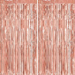 astaron 2pcs rose gold foil fringe curtains shiny metallic fringe for baby shower party birthday party decoration