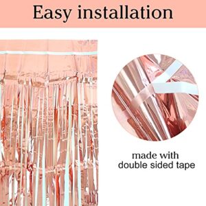 ASTARON 2Pcs Rose Gold Foil Fringe Curtains Shiny Metallic Fringe for Baby Shower Party Birthday Party Decoration