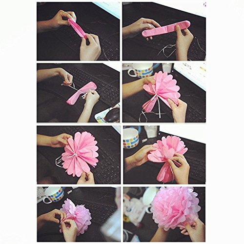 10pcs Tissue Hanging Paper Pom-poms Flower Ball Wedding Party Outdoor Decoration, Hmxpls Premium Tissue Paper Pom Pom Flowers Craft Kit(Pink)