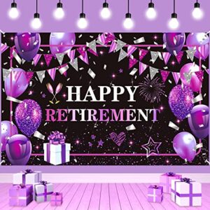 purple happy retirement banner decorations large purple and black retirement backdrop sign in retirement theme party photo booth background for women men retirement office farewell party supplies