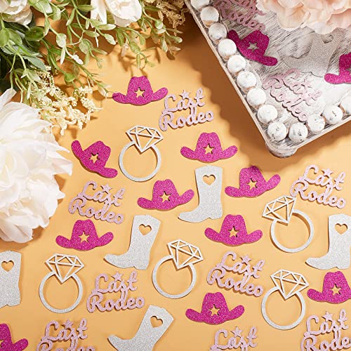 400 Pcs Disco Cowgirl Bachelorette Party Confetti Nashville Bachelorette Last Rodeo Party Table Decoration Glitter Wedding Ring Western Boot Cowboy Hat Confetti for Bachelorette Cowgirl Party Decor