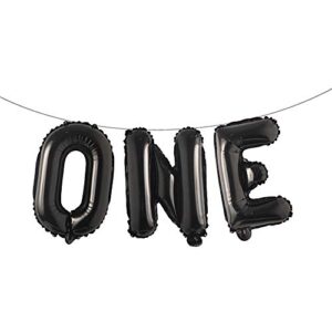 16 inch hanging foils number balloon “one” word air balloons set of 1 balloon perfect for baby shower, happy birthday or any party decorations (one black)
