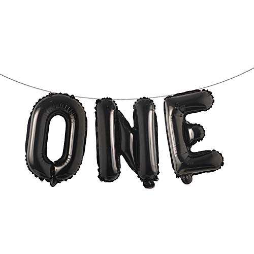 16 inch Hanging Foils Number Balloon “ONE” Word Air Balloons Set of 1 Balloon Perfect for Baby Shower, Happy Birthday or Any Party Decorations (One Black)