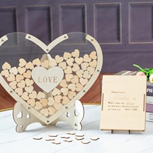 Wooden Wedding Guest Book Alternative Transparent Heart Wedding Guest Books for Reception Guests to Sign with Drop Box Gifts for Bride,Graduation Anniversaries Party Reception, 80 PC (Hearts)