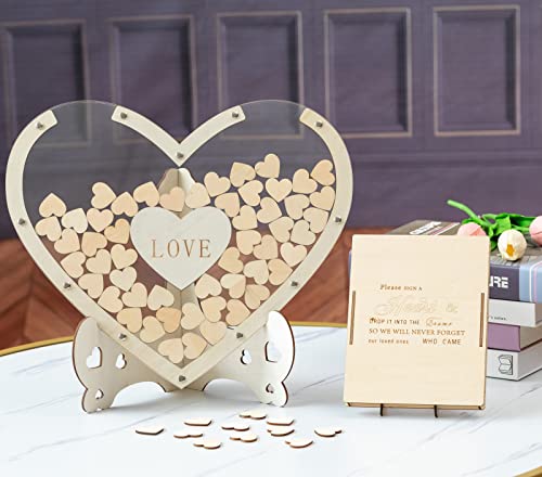 Wooden Wedding Guest Book Alternative Transparent Heart Wedding Guest Books for Reception Guests to Sign with Drop Box Gifts for Bride,Graduation Anniversaries Party Reception, 80 PC (Hearts)