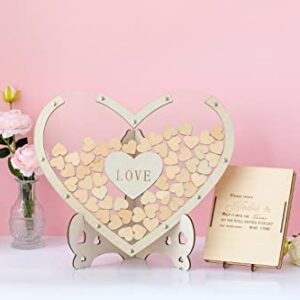 Wooden Wedding Guest Book Alternative Transparent Heart Wedding Guest Books for Reception Guests to Sign with Drop Box Gifts for Bride,Graduation Anniversaries Party Reception, 80 PC (Hearts)