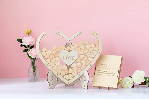 Wooden Wedding Guest Book Alternative Transparent Heart Wedding Guest Books for Reception Guests to Sign with Drop Box Gifts for Bride,Graduation Anniversaries Party Reception, 80 PC (Hearts)