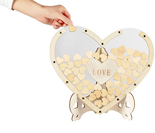 Wooden Wedding Guest Book Alternative Transparent Heart Wedding Guest Books for Reception Guests to Sign with Drop Box Gifts for Bride,Graduation Anniversaries Party Reception, 80 PC (Hearts)