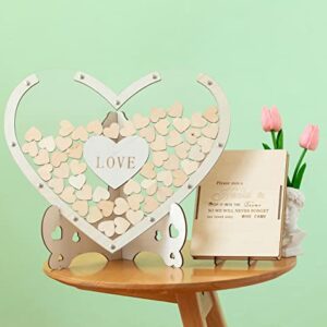 Wooden Wedding Guest Book Alternative Transparent Heart Wedding Guest Books for Reception Guests to Sign with Drop Box Gifts for Bride,Graduation Anniversaries Party Reception, 80 PC (Hearts)