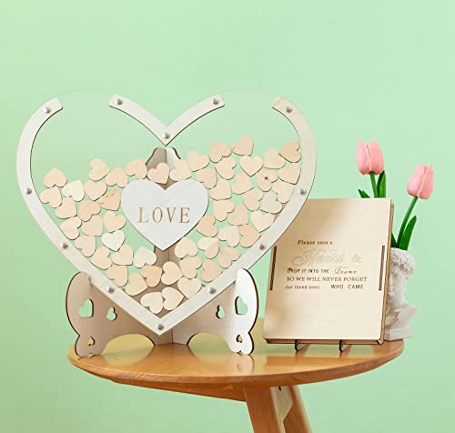 Wooden Wedding Guest Book Alternative Transparent Heart Wedding Guest Books for Reception Guests to Sign with Drop Box Gifts for Bride,Graduation Anniversaries Party Reception, 80 PC (Hearts)