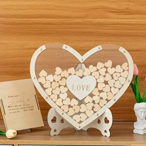 Wooden Wedding Guest Book Alternative Transparent Heart Wedding Guest Books for Reception Guests to Sign with Drop Box Gifts for Bride,Graduation Anniversaries Party Reception, 80 PC (Hearts)