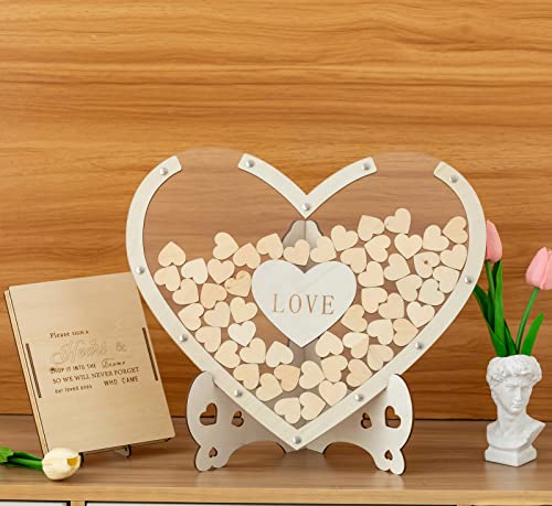 Wooden Wedding Guest Book Alternative Transparent Heart Wedding Guest Books for Reception Guests to Sign with Drop Box Gifts for Bride,Graduation Anniversaries Party Reception, 80 PC (Hearts)