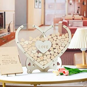 Wooden Wedding Guest Book Alternative Transparent Heart Wedding Guest Books for Reception Guests to Sign with Drop Box Gifts for Bride,Graduation Anniversaries Party Reception, 80 PC (Hearts)