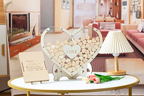 Wooden Wedding Guest Book Alternative Transparent Heart Wedding Guest Books for Reception Guests to Sign with Drop Box Gifts for Bride,Graduation Anniversaries Party Reception, 80 PC (Hearts)