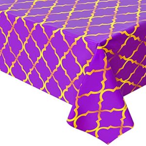 2 pcs arabian tablecloth purple gold lattice plastic table covers 87 x 51 inches arabian nights themed party decorations for arabian nights party supplies