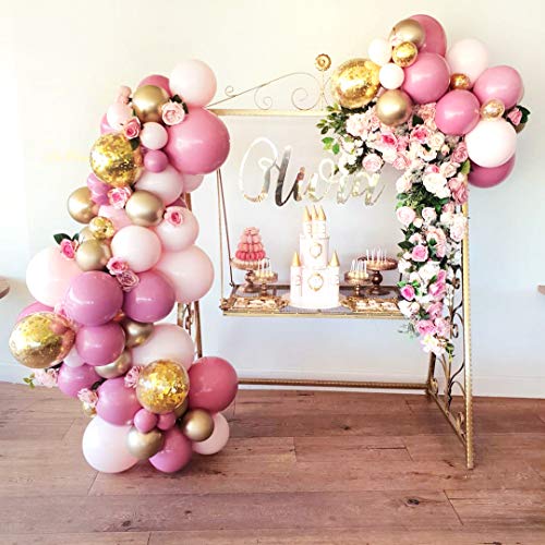 136Pcs Pink and Gold Baby Shower Balloons, Dusty Rose Pink Ballon Garland Balloons Kit, Baby Shower Birthday Bachelorette Engagement Globos Para Decoracion De Fiestas Party Decorations for Girl