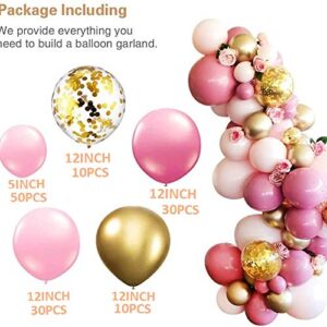 136Pcs Pink and Gold Baby Shower Balloons, Dusty Rose Pink Ballon Garland Balloons Kit, Baby Shower Birthday Bachelorette Engagement Globos Para Decoracion De Fiestas Party Decorations for Girl