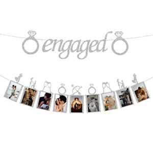 silver engagement wedding decorations, silver engaged banner and photo banner for engagement wedding party decor(silver)