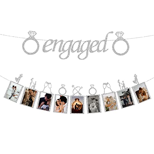 Silver Engagement Wedding Decorations, Silver Engaged Banner and Photo Banner for Engagement Wedding Party decor(Silver)