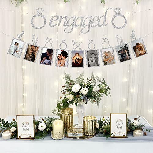 Silver Engagement Wedding Decorations, Silver Engaged Banner and Photo Banner for Engagement Wedding Party decor(Silver)