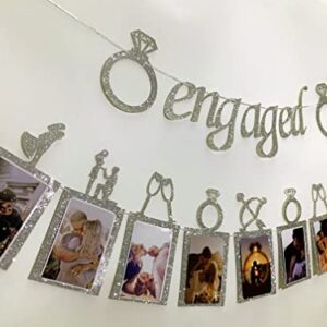 Silver Engagement Wedding Decorations, Silver Engaged Banner and Photo Banner for Engagement Wedding Party decor(Silver)