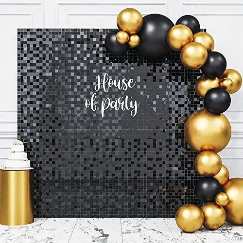 HOUSE OF PARTY Black Shimmer Wall Backdrop -36 Panels Square Sequin Shimmer Backdrop for Birthday Wedding Anniversary Engagement Baby Shower & Bachelorette Decorations Party