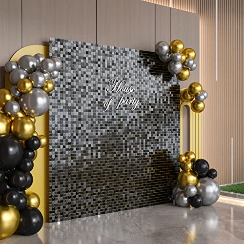 HOUSE OF PARTY Black Shimmer Wall Backdrop -36 Panels Square Sequin Shimmer Backdrop for Birthday Wedding Anniversary Engagement Baby Shower & Bachelorette Decorations Party