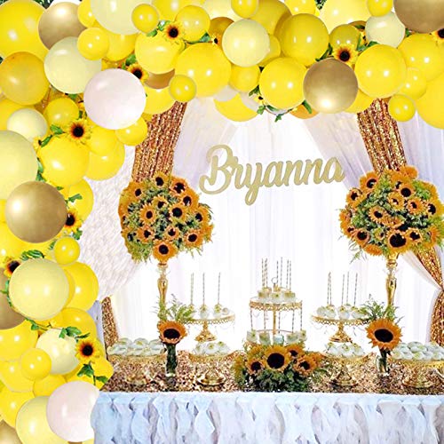 Yellow Sunflower Balloons Garland Arch Kit - 80pcs Yellow Gold White Balloons and Sunflower Vines for Sunflower Bee Theme Birthday Baby Shower Wedding Decorations