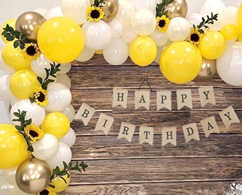 Yellow Sunflower Balloons Garland Arch Kit - 80pcs Yellow Gold White Balloons and Sunflower Vines for Sunflower Bee Theme Birthday Baby Shower Wedding Decorations