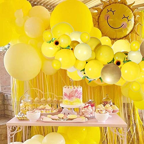 Yellow Sunflower Balloons Garland Arch Kit - 80pcs Yellow Gold White Balloons and Sunflower Vines for Sunflower Bee Theme Birthday Baby Shower Wedding Decorations