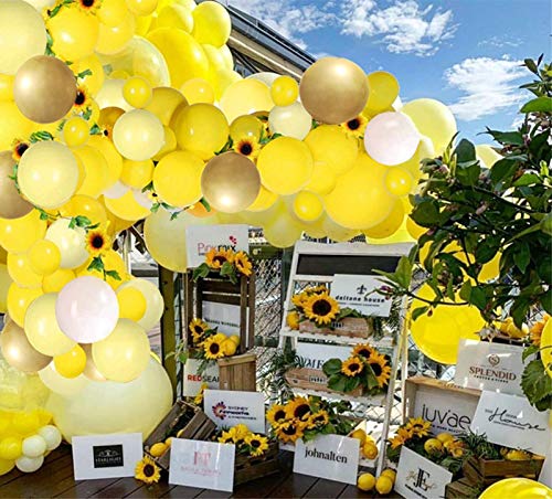 Yellow Sunflower Balloons Garland Arch Kit - 80pcs Yellow Gold White Balloons and Sunflower Vines for Sunflower Bee Theme Birthday Baby Shower Wedding Decorations