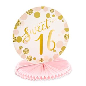 Sweet 16 Birthday Decorations, Pink and Gold Paper Honeycomb Centerpieces (6 Pack)