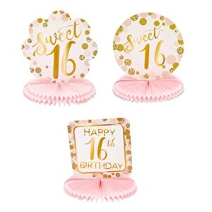 Sweet 16 Birthday Decorations, Pink and Gold Paper Honeycomb Centerpieces (6 Pack)