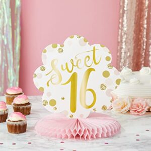 Sweet 16 Birthday Decorations, Pink and Gold Paper Honeycomb Centerpieces (6 Pack)