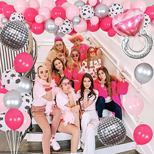 Last Disco Bachelorette Party Balloon Garland Arch Kit Silver and Pink Tinsel and Disco Ball Balloon for Nashville Western Disco Cowgirl Bachelorette Party Decoration, Bridal Shower