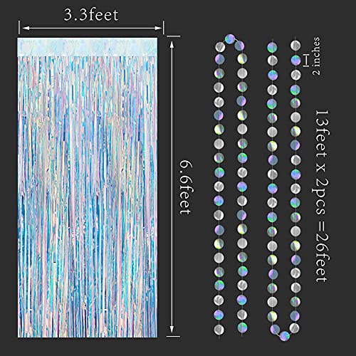 Iridescent Tinsel Foil Fringe Curtains for Birthday Party Photo Backdrop Circle Dots Garland Holographic Backdrop for Disco Euphoria Party Decorations