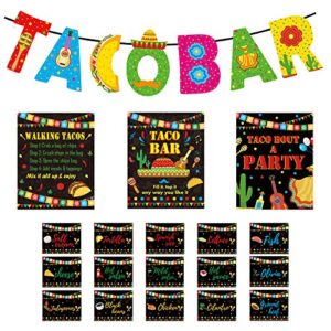 taco bar decoration kit mexican banner table sign food tent cards cinco de mayo fiesta birthday party bachelorette bridal shower favors supplies,set of 22