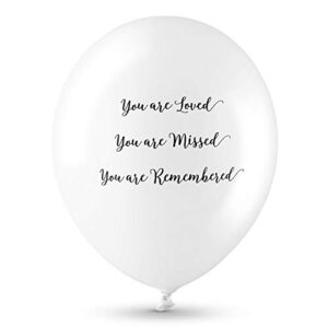 angel & dove 25 premium white ‘you are loved, missed, remembered’ biodegradable funeral remembrance balloons – for memory table, memorial, condolence, anniversary