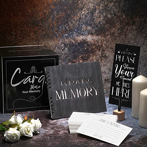 66 Pcs Funeral Guest Book Set Including Funeral Memorial Card Box Share a Memory Card Guest Book Pen Wooden Pen Holder Memory Table Signs Funeral Decorations Memory Signs for Funerals Farewell Party