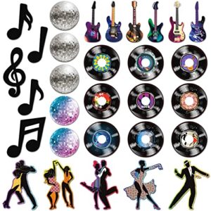 hotop 60 pcs music party rock and roll decorations musical notes silhouettes retro dance cutouts record cutouts disco ball guitar cutouts for 50s 60s 70s theme party baby shower school bulletin board