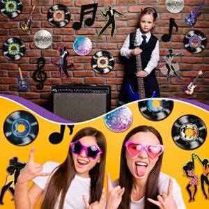HOTOP 60 Pcs Music Party Rock and Roll Decorations Musical Notes Silhouettes Retro Dance Cutouts Record Cutouts Disco Ball Guitar Cutouts for 50s 60s 70s Theme Party Baby Shower School Bulletin Board