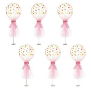 suppromo pink polka dot balloons set tutu tulle balloons with column base kit for baby shower girl wedding birthday party table decorations(12 inch pink tulle balloon, 6 pack)
