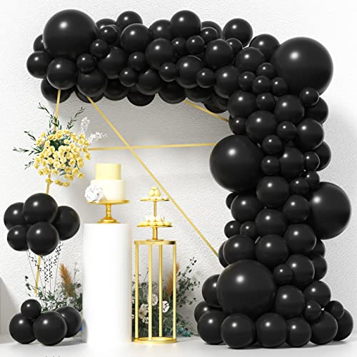 ZFUNBO Black Balloons Different Sizes 95 PCS 18"+12"+10"+5" Matte Black Latex Balloons Black Balloons Garland Kit with Garland Strip for Baby Shower Wedding Halloween Birthday Party Decoration