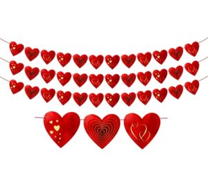 easykart 36 hearts garland red gold foiling hearts hanging string 3 pack (each 8.5ft) anniversay decorations festival birthday home windows background party supplies