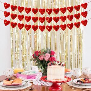 Easykart 36 Hearts Garland Red Gold Foiling Hearts Hanging String 3 Pack (Each 8.5ft) Anniversay Decorations Festival Birthday Home Windows Background Party Supplies