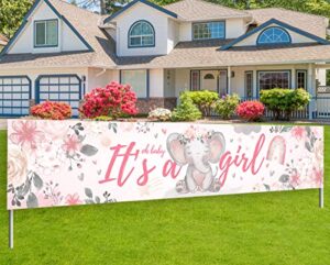 elephant party supplies-pink elephant baby shower banner decoration,boho watercolor elephant yard sign banner for girl birthday party decoration