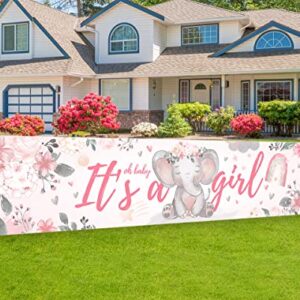 Elephant Party Supplies-Pink Elephant Baby Shower Banner Decoration,Boho Watercolor Elephant Yard Sign Banner for Girl Birthday Party Decoration