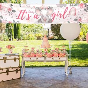 Elephant Party Supplies-Pink Elephant Baby Shower Banner Decoration,Boho Watercolor Elephant Yard Sign Banner for Girl Birthday Party Decoration